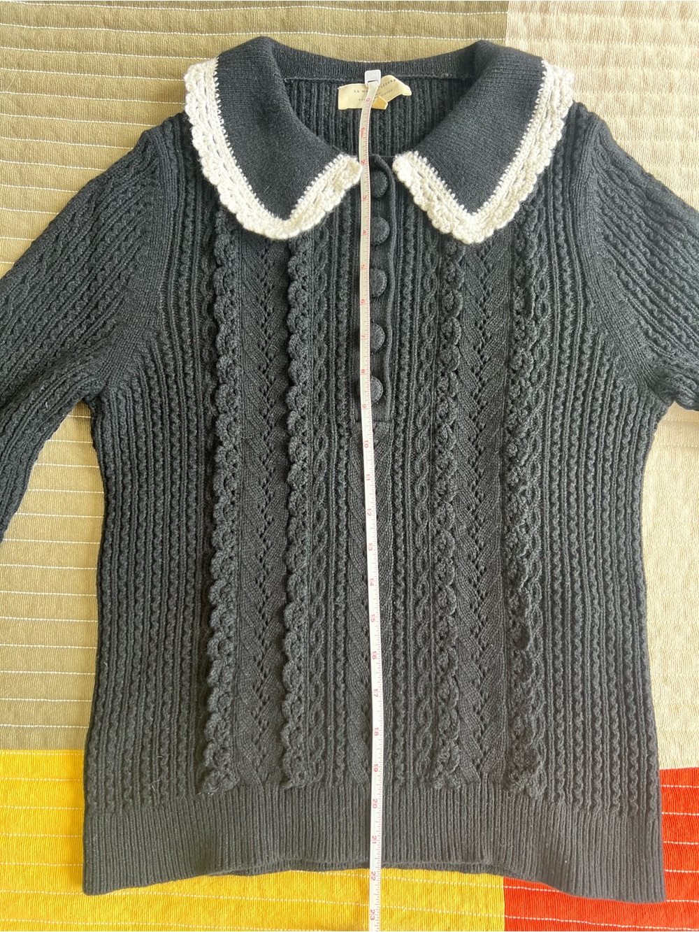 Sézane Frances Black Wool Blend Cable-Knit Sweater with White Collar - Picture 16 of 16